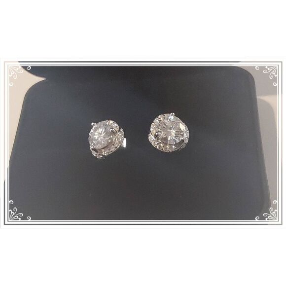 CERTIFIED Genuine Moissanite Diamond 2Ct. Round & Channel Wrap Stud Earrings - Picture 1 of 8